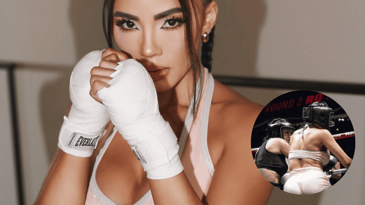 Karina García antes del combate / Karina y Karely Ruiz durante el combate