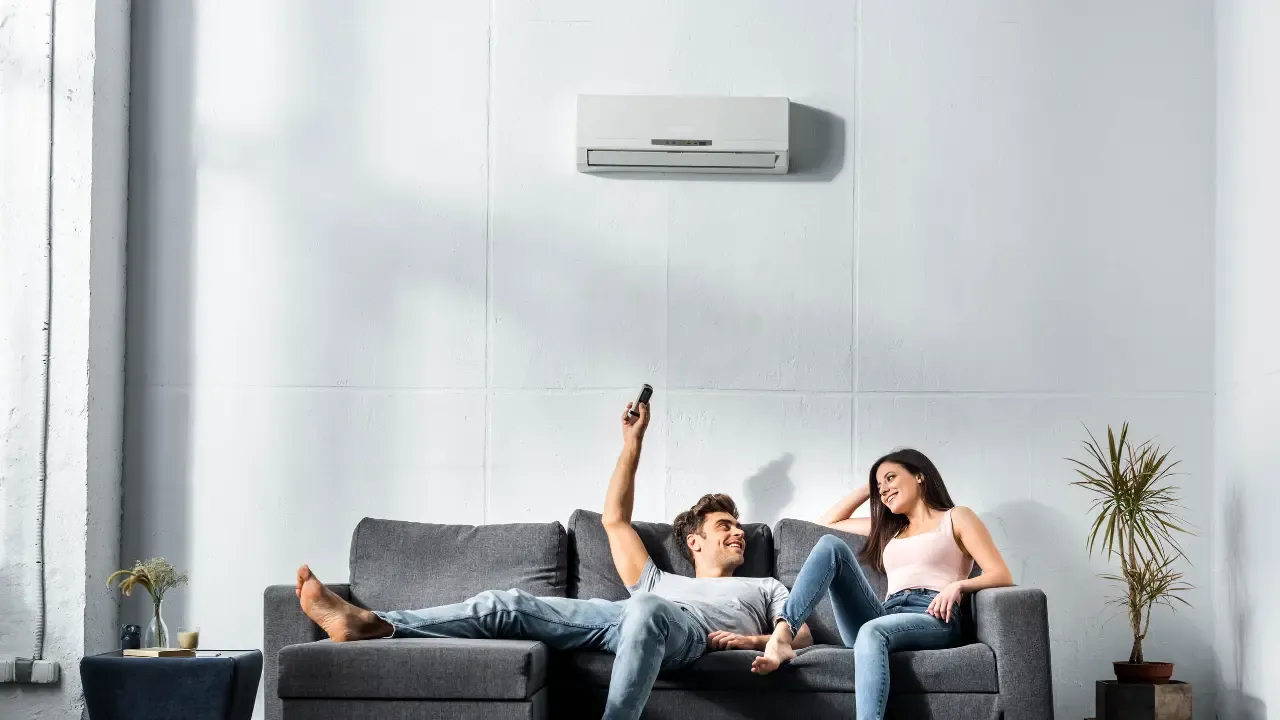 En la foto: Pareja en una sala con aire acodicionado