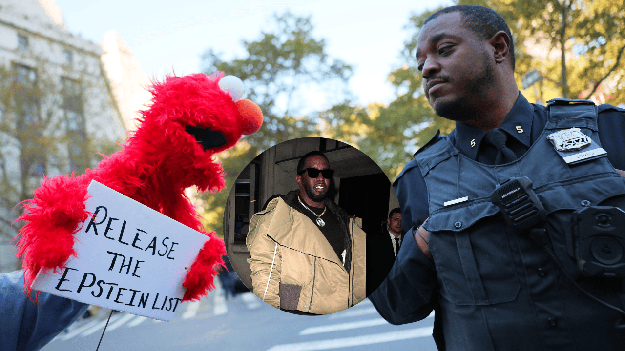Círculo: Sean Combs. Foto: manifestación afuera del juzgado donde fue condenado este 3 de octubre.