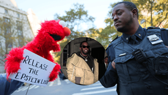 Círculo: Sean Combs. Foto: manifestación afuera del juzgado donde fue condenado este 3 de octubre.